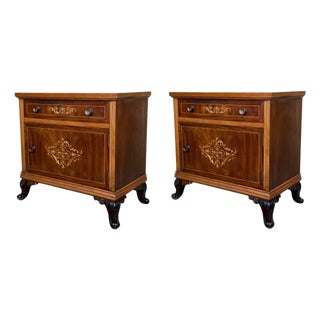 Pair of French Antique Bedside Cabinet Marquetry Nightstand, circa 1890 For Sale