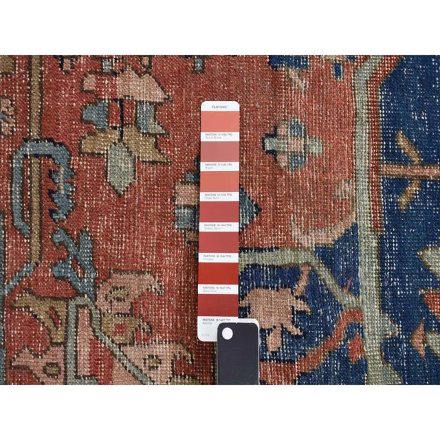 1890 Red Antique Persian Serapi Heriz Wool Hand Knotted Even Wear Rug 11'3"x15'3" For Sale - Image 10 of 11
