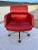 Seldom seen red leather executive desk chair style of Otto Zapf in oversized bucket pillow style form having five prong...