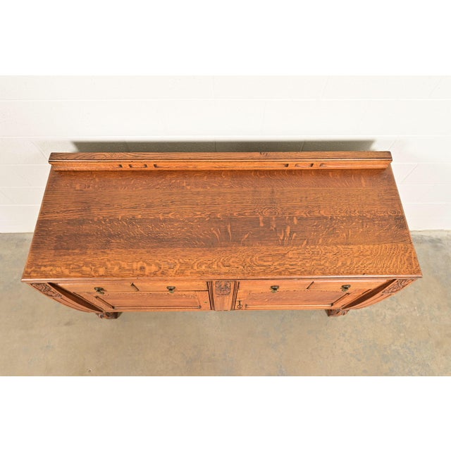 Berkey & Gay Style Antique English Jacobean Carved Oak Sideboard Buffet or Bar Cabinet, Circa 1920s For Sale - Image 13 of 16