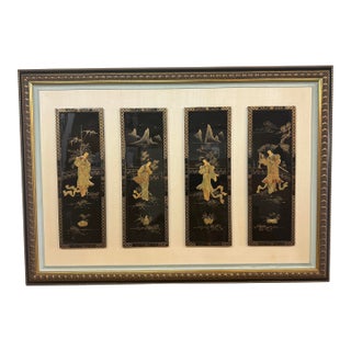Mid Century Japanese Four Season Soapstone Panels Inset in Frame For Sale