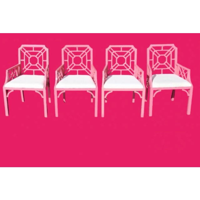 2010s Fabulous Lilly Pulitzer Pink Chinese Chippendale Dining Arm Chairs or Accent Chairs - A Pair For Sale - Image 5 of 7