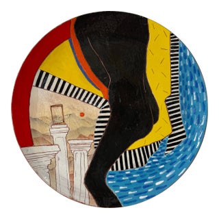 1980s Lois Barton Hand-Painted Figurative Modernist Art Ceramic Decorative Plate For Sale