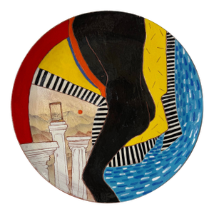 1980s Lois Barton Hand-Painted Figurative Modernist Art Ceramic Decorative Plate