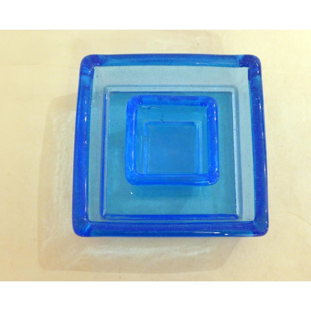 Vintage Square Trinket Trays in Thick Turquoise Bubble Glass, 1960s, Set of 2 For Sale - Image 3 of 13