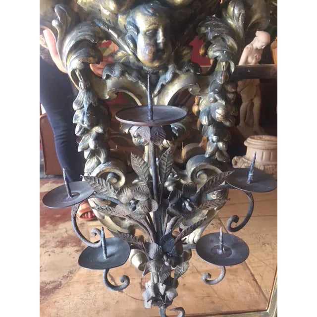 Wood 19th Century Italian Carved Giltwood Candles on Mirrors - A Pair For Sale - Image 7 of 13