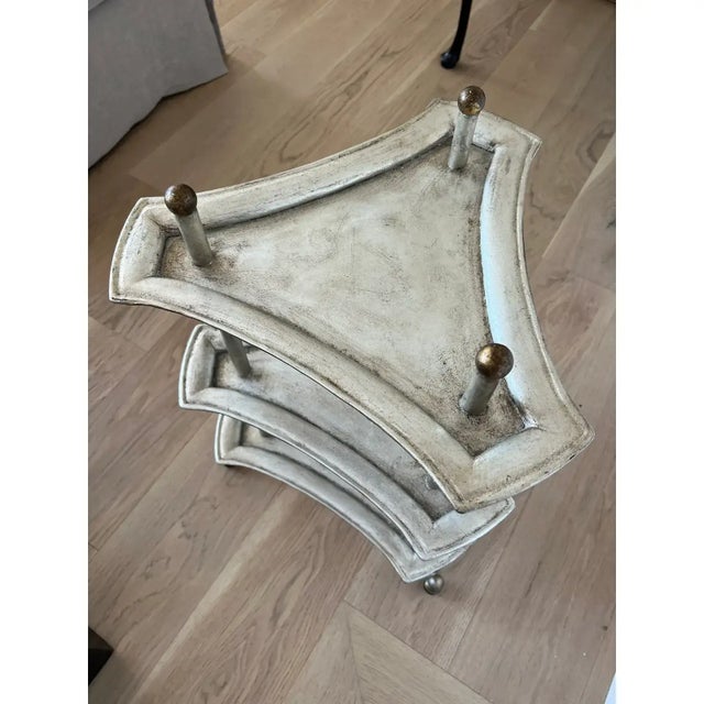 Attributed to Jacques Garcia for Baker Furniture 3 Tiered Silver and Gold Leaf Side Table For Sale In Los Angeles - Image 6 of 7