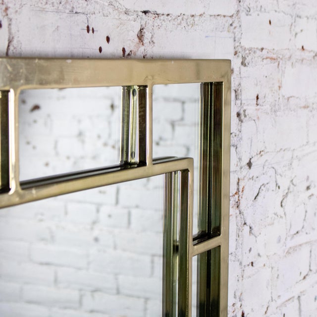 Late 20th Century Modern Large Rectangular Wall Mirror W/Brass Windowpane Frame For Sale - Image 12 of 18