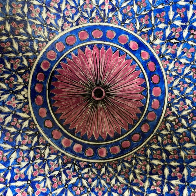 Asian Antique Vintage Hand-Painted Oriental Plate & Brass Stand For Sale - Image 3 of 8