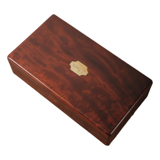 Vintage Mahogany Document Box Dispatch Box With Brass Name Plate Green Felt Interior Storage Box For Sale