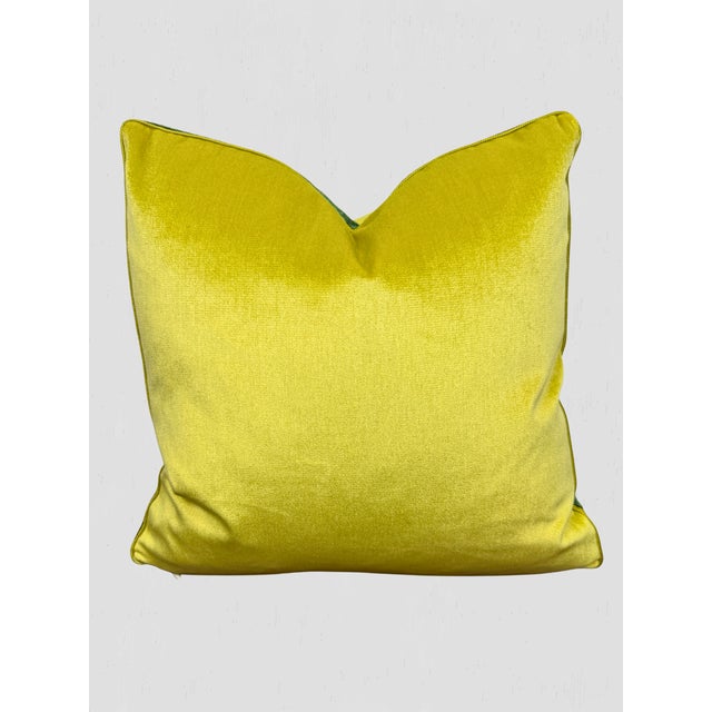 Chartreuse Velvet Box Pillow Pair Cord Green Tape For Sale In Greensboro - Image 6 of 10