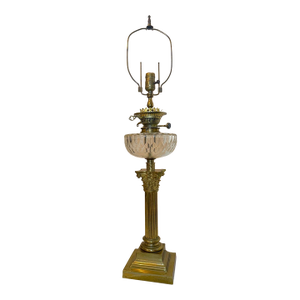 Large Antique 1800's James Gray Son Hinks Brass Crystal Glass Electric Oil Lamp