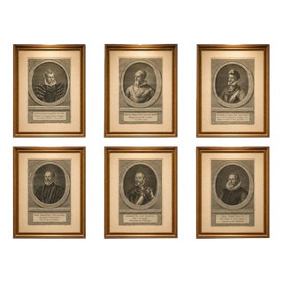 Houbraeken after Visscher, Dutch Portraits, Engravings, 1574, Set of 6 For Sale