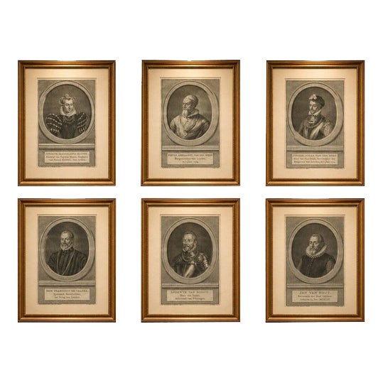 Houbraeken after Visscher, Dutch Portraits, Engravings, 1574, Set of 6 For Sale
