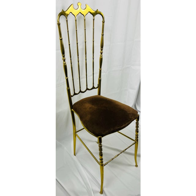 1960s 1960s Italian Chiavari Brass Chair With Velvet Seat For Sale - Image 5 of 6