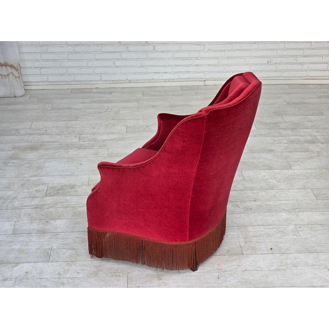 Danish Highback Armchair in Velour with Ash Legs, 1970s For Sale - Image 18 of 18