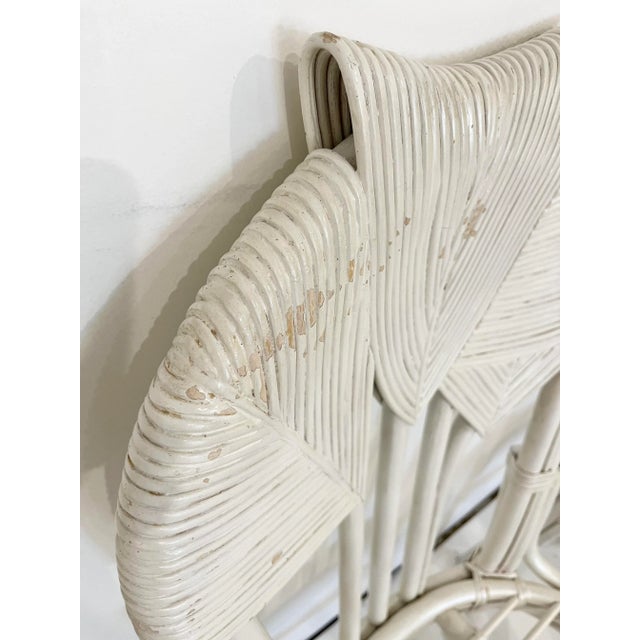 Off-white Vintage Palm Leaf Back Pencil Reed Rattan Chairs- Set of 4 For Sale - Image 8 of 13