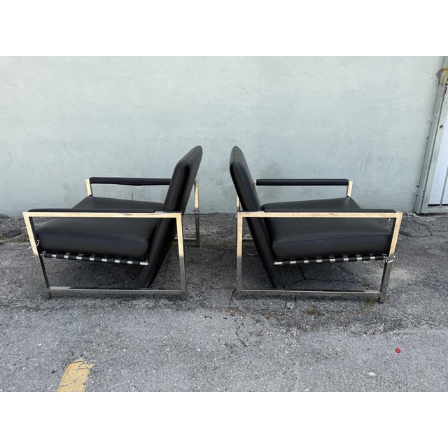 Contemporary Black Leather Lounge Chairs Manner of Rodolfo Dordoni For Sale In Miami - Image 6 of 10