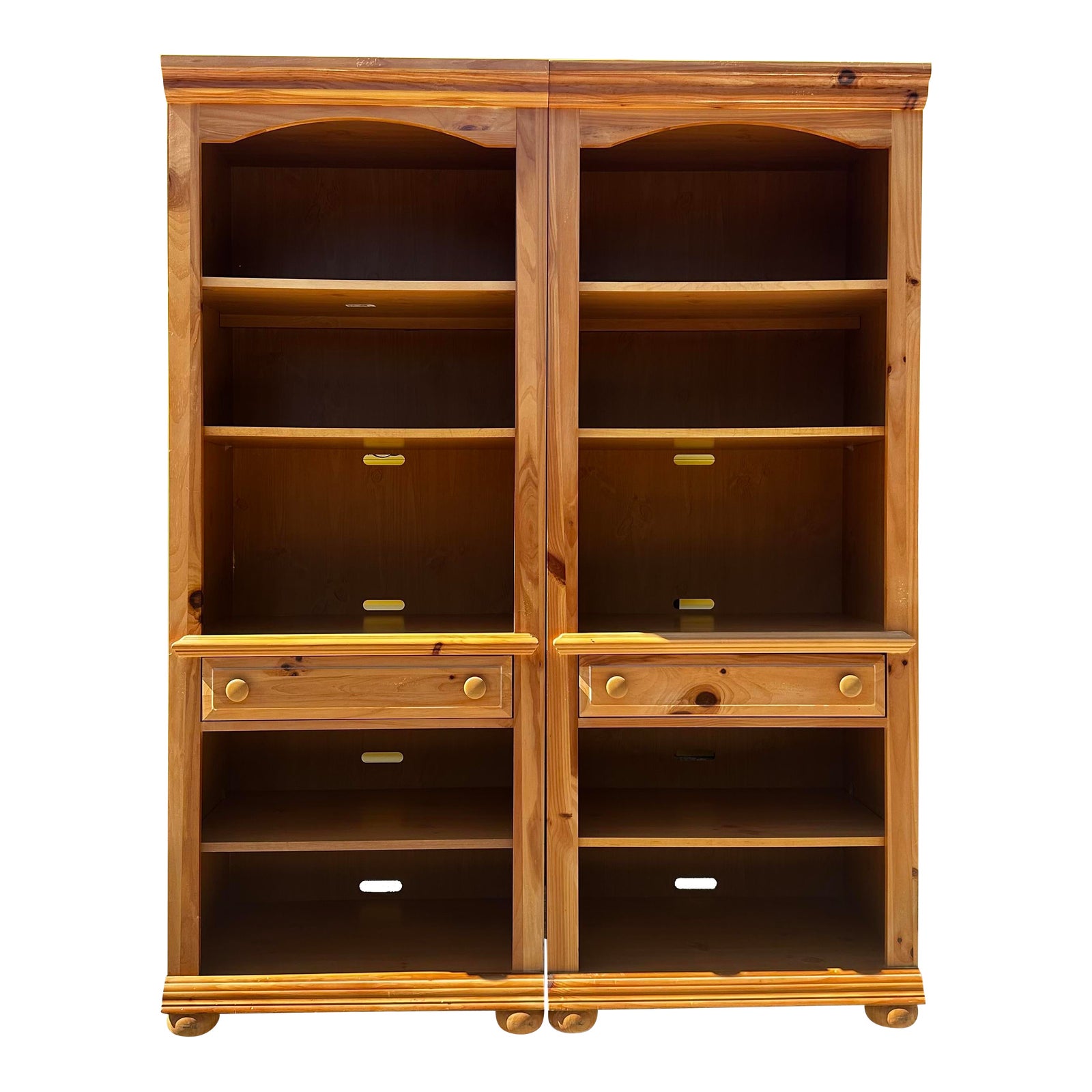Vintage Late 20th Century Lighted Light Pine Broyhill Fontana Bookcases