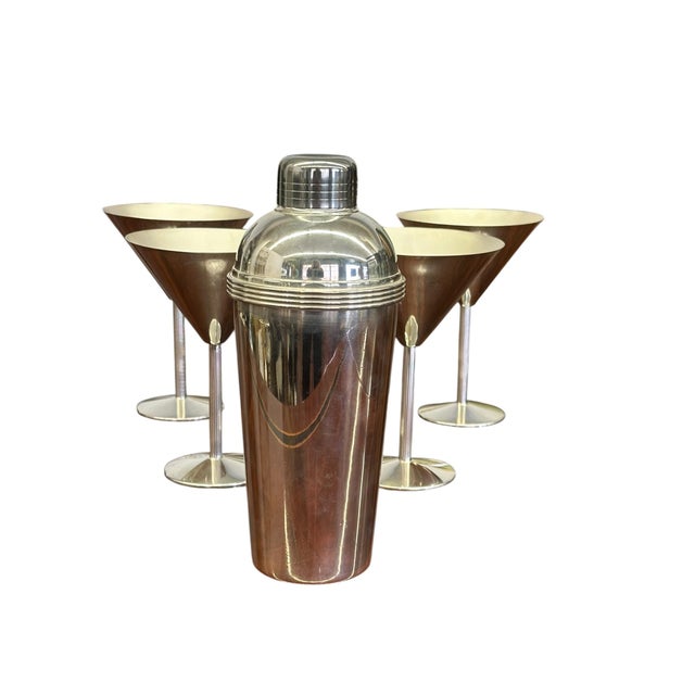 1990s Christofle K-T (Thomas Keller & Adam D. Tihany) Silverplate Cocktail Shaker and Martini Glass Set - Set of 5 For Sale - Image 14 of 15