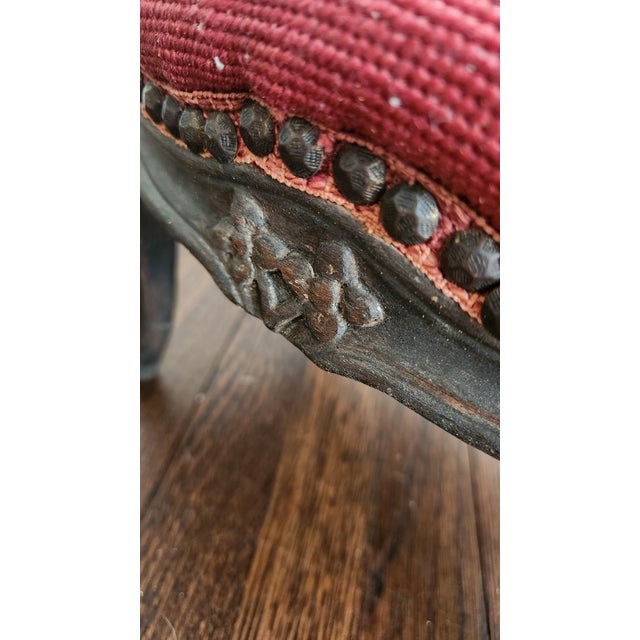 Wood Early 20th Century Vintage Floral Needlepoint Footstool For Sale - Image 7 of 12