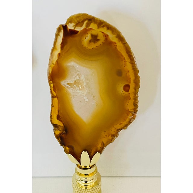1970s Natural Afate Stone Slices Lamp Finials - a Pair For Sale - Image 4 of 4