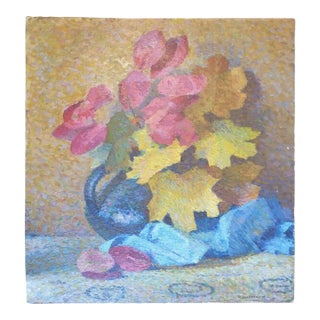 1970s Still-Life With Flowers Oil Painting Original Soviet Art Ukrainian Artist Moskvitin m.a. 50-47 For Sale