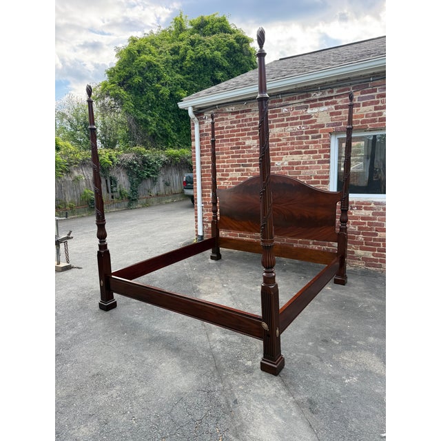 American Henkel Harris Vine Carved Flame Mahogany Hand Carved 4 Post King Bed Frame For Sale - Image 3 of 18