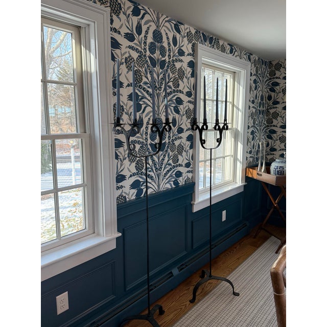 Late 19th Century Pair of Antique Wrought Iron Standing Candelabra For Sale - Image 5 of 6