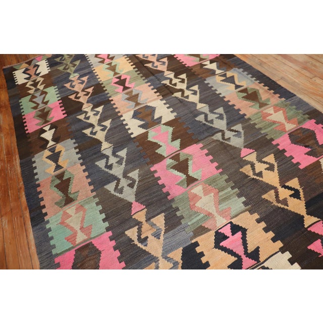 One of a kind, mid-20th-century Hand-knotted Turkish Flat-weave Kilim. Professionally Washed & personally vetted. Ready...