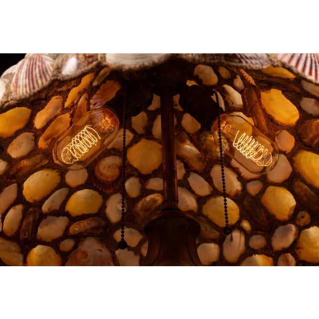 Vintage Seashell Mosaic Table Lamp With Painted Ceramic Base For Sale - Image 9 of 11