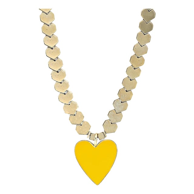 Happy Yellow Heart Beaded Necklace For Sale