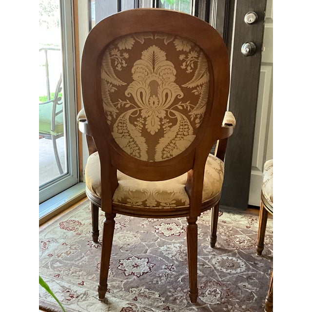 Stickley French Louis XVI Directors Style Medallion Silk Oval Back 8 Chairs and 4 Arm Chairs For Sale In Chicago - Image 6 of 15
