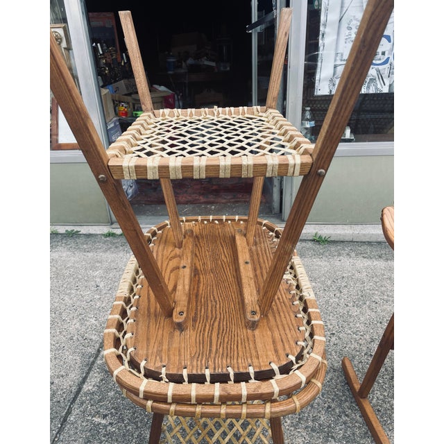 Mid 20th Century Vermont Tubbs Snowshoe Caned Double Rocker Bench Settee & Side Tables, 3 Pieces For Sale - Image 9 of 11
