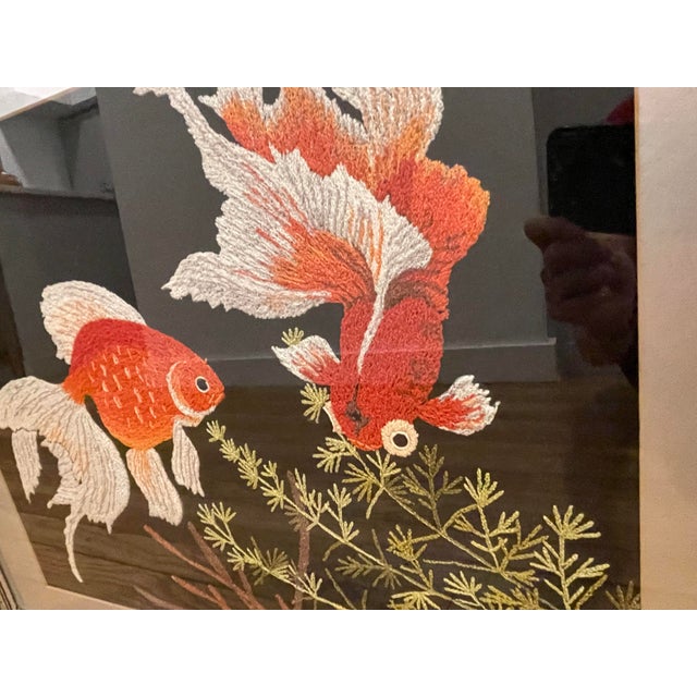 1970s Vintage Chinoiserie Embroidered Koi Framed Artwork For Sale - Image 5 of 11