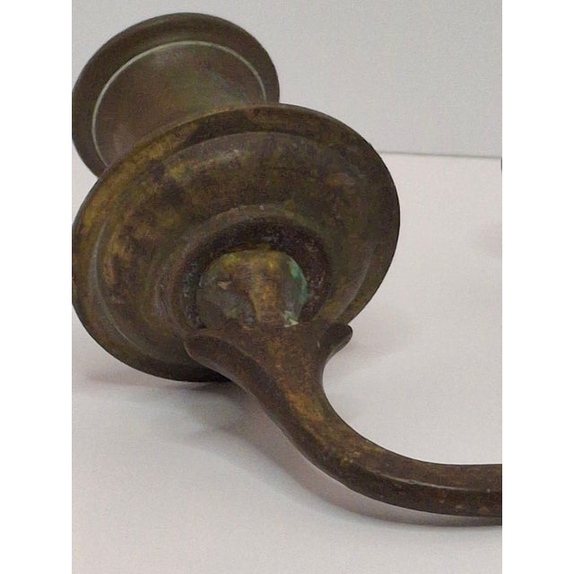 19th C. Polish Bronze Sabbath Candelabrum Star of David Finial Large 18" Rare For Sale - Image 9 of 18