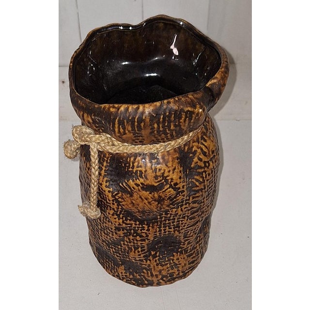 Vintage Ceramic Vase in the shape of Open Sack with Visual Rope Closure by Bay-Keramik, 1970s For Sale - Image 3 of 5