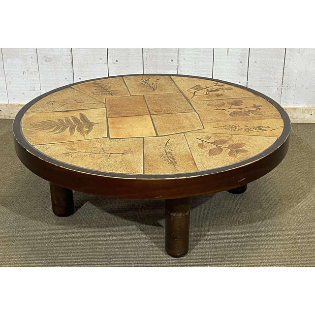Beechwood Coffee Table with Ceramic Top from Raymonde Leduc Vallauris, 1960s For Sale - Image 9 of 9