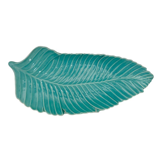 Ball-Jae of California Pottery Turquoise Leaf Serving Tray For Sale