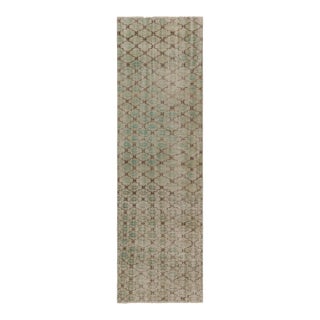 Vintage Turkish Runner Rug, Green and Beige With Geometric Patterns – Rug & Kilim For Sale