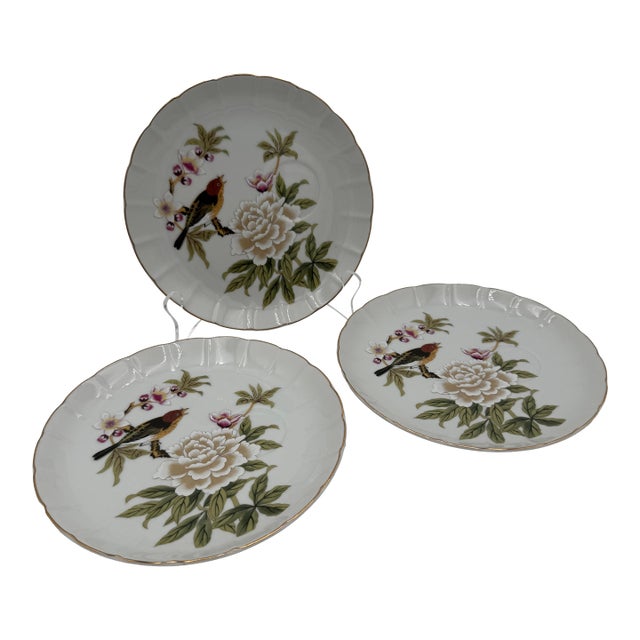 1950s Snack Plates in Chinese Garden by Shafford 8 1/8" - Set of 3 For Sale