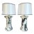 1970s Marbled Column Lamps & Shades - A Pair For Sale