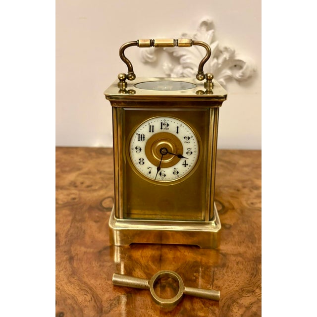 Gold Antique French Victorian Brass Carriage Clock, 1880 For Sale - Image 8 of 8
