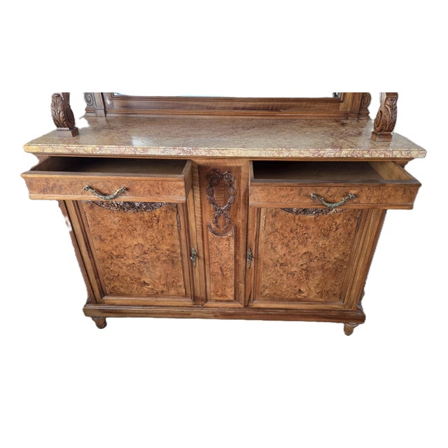 Stamped E. Muller Paris Louis XVI Revival Burled Walnut & Marble Buffet For Sale - Image 6 of 12