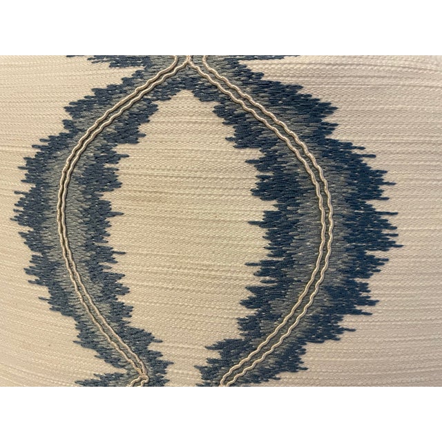 Cowtan & Tout Trellis Lattice Embroidery Fabric “Micro/Blue” Feather/Down Pillows- a Pair For Sale - Image 4 of 5