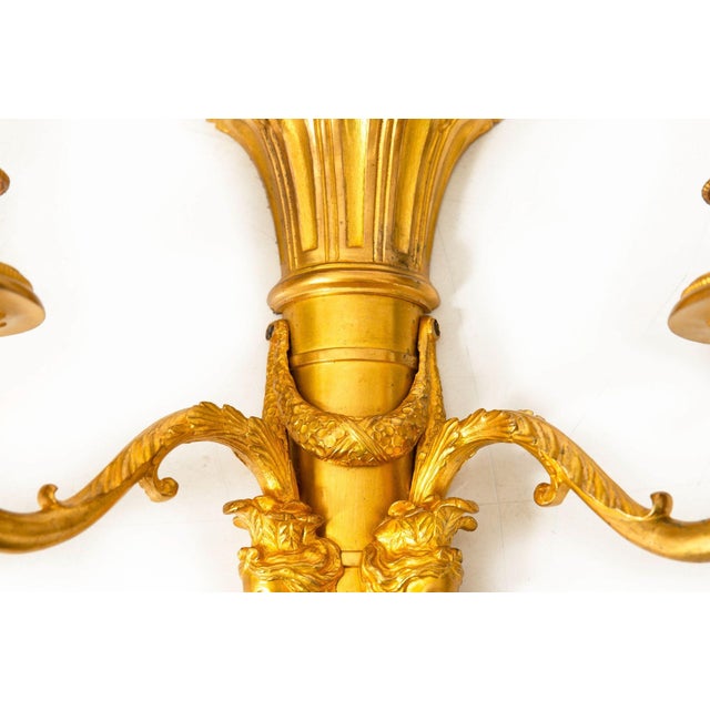 Pair of French Louis XVI Style Gilt-Bronze Two Light Wall Sconces Candelabra For Sale - Image 9 of 12