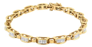 14K Yellow Gold 2 1/2 Cttw Princess-Cut Diamond Link Tennis Bracelet (H-I Color, SI2-I1 Clarity) - 7.25"
