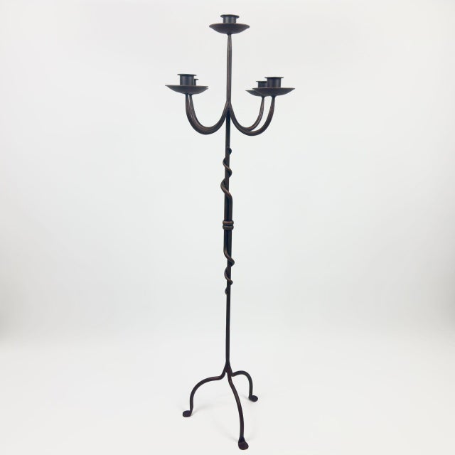 Hand Forged Iron Floor Candelabra 49″ (124cm) Antique Copper Patina 5-Arm Spiral Vine Stem Candle Holder Gothic Decor For Sale - Image 9 of 10