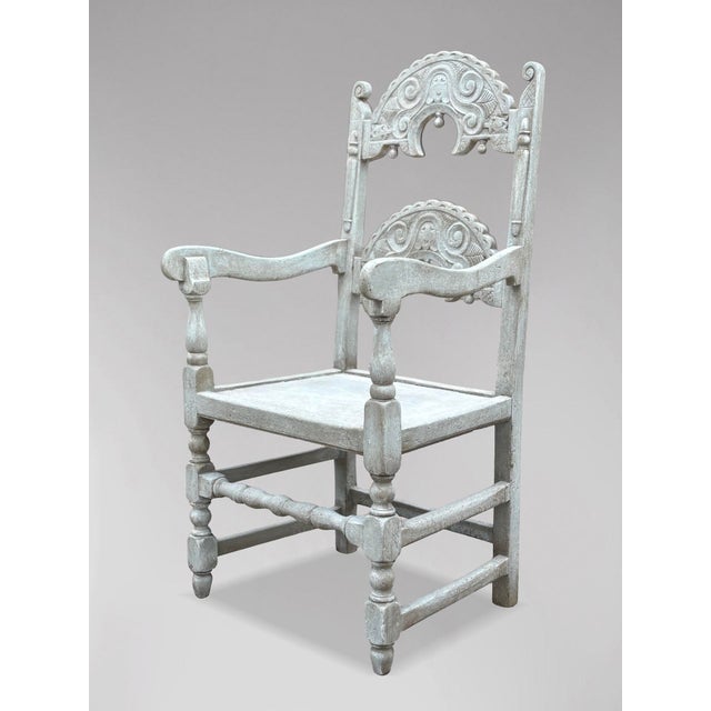 1910s Antique Painted Carved Oak Derbyshire Dining Chairs, 1910, Set of 8 For Sale - Image 5 of 15