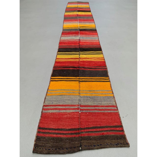 Turkish Narrow Kilim Runner Rug For Sale - Image 3 of 7